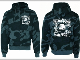 Anarcho Punk - Antifascist hrubá maskáčová mikina na zips s kapucou vzor Nightcamo - Nočný maskáč " Splinter "